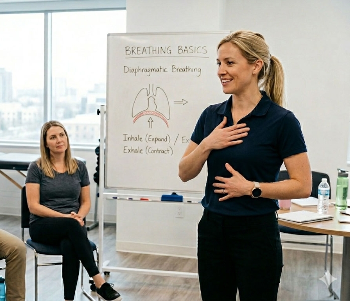 Respiratory physio running a breathwork class for clinical professionals