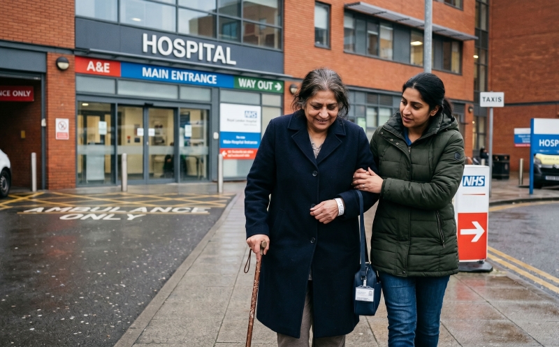 Patient leaving hospital with daughter